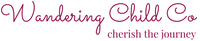 Logo of Wandering Child Co with tagline 'cherish the journey' on a white background