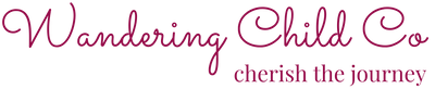 Logo of Wandering Child Co with tagline 'cherish the journey' on a white background