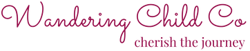 Logo of Wandering Child Co with tagline 'cherish the journey' on a white background